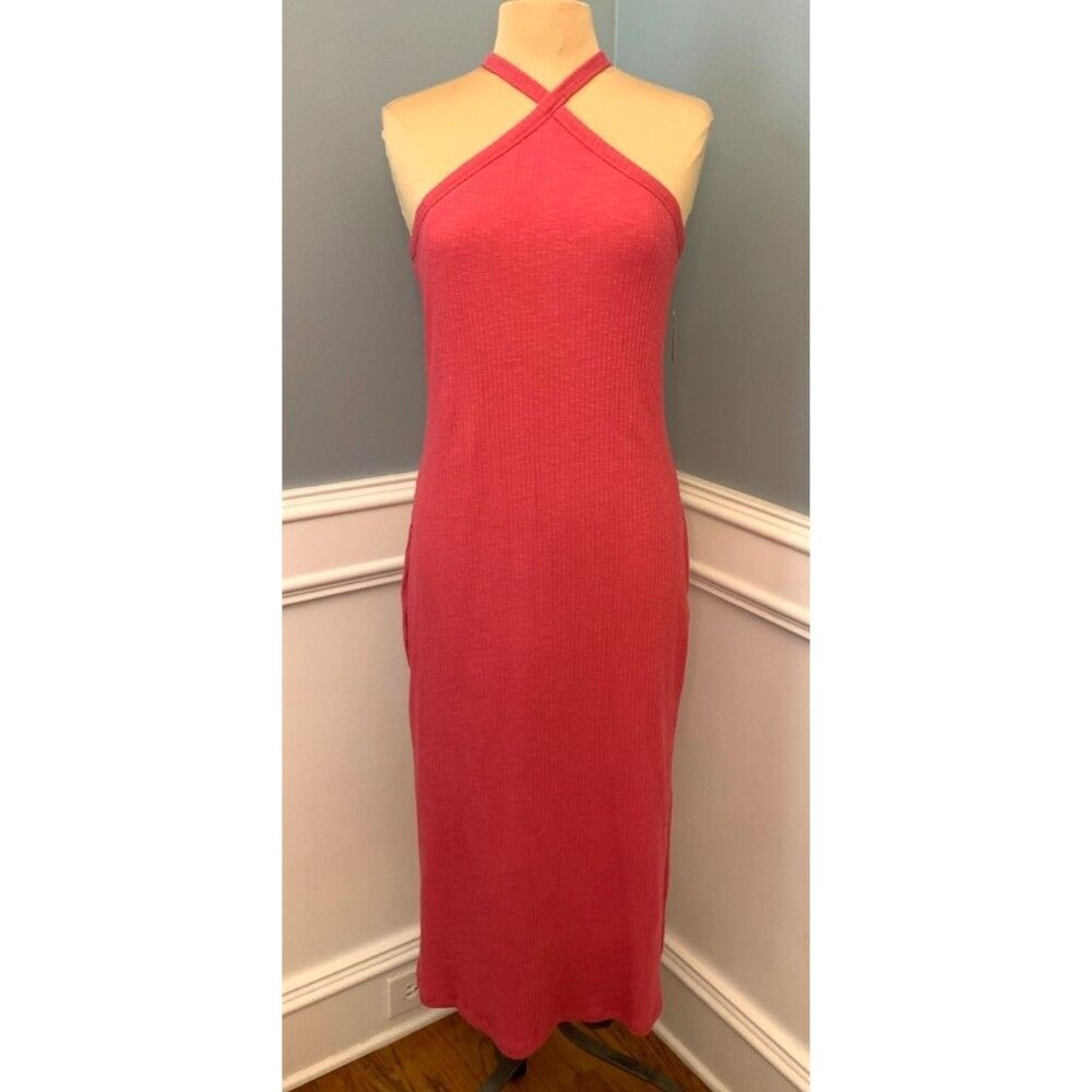 Old Navy Dress Womens XL Halter Midi Stretch Bodycon Sleeveless Pink Ribbed Knit